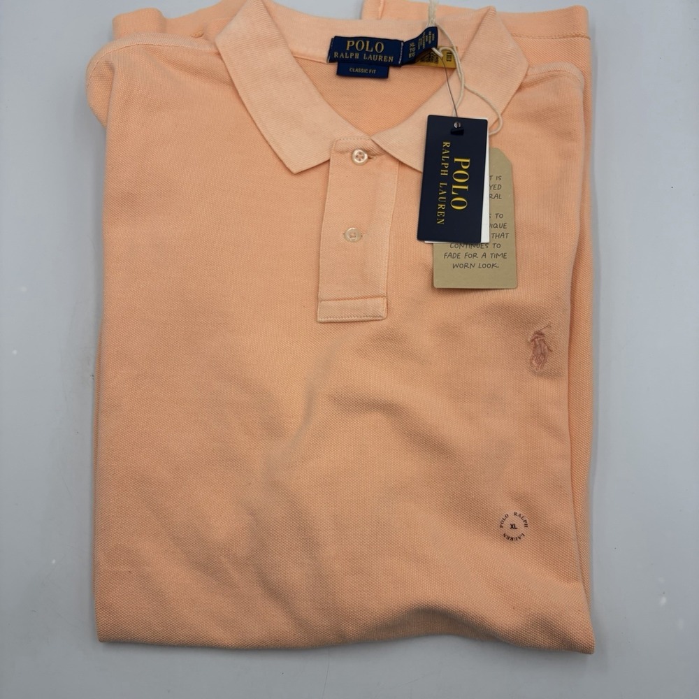 NEW Polo Ralph Lauren Polo Shirt Mens XL Classic Fit Peach Amber Solid Pony Logo